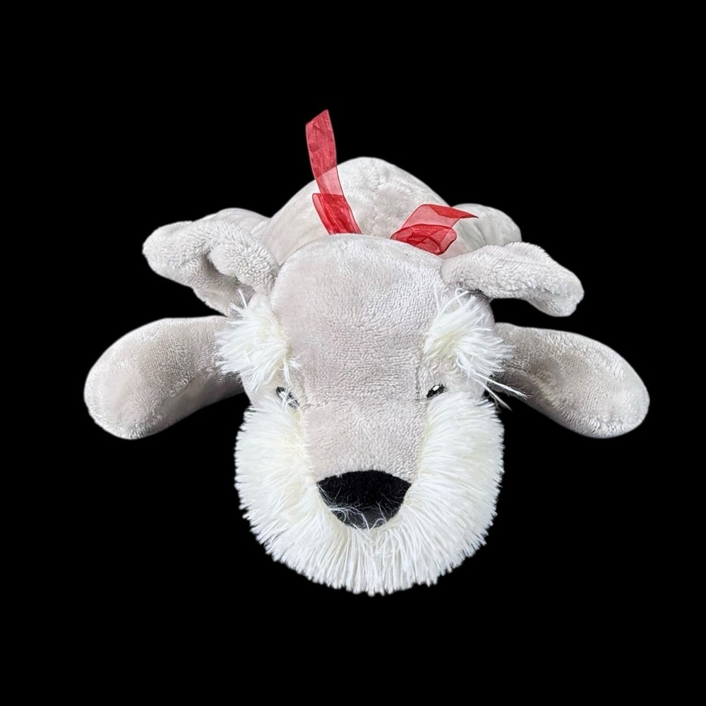 Grey White Schnauzer Dog Puppy Plush Laying‎ Down Walmart 16" Christmas Red Bow